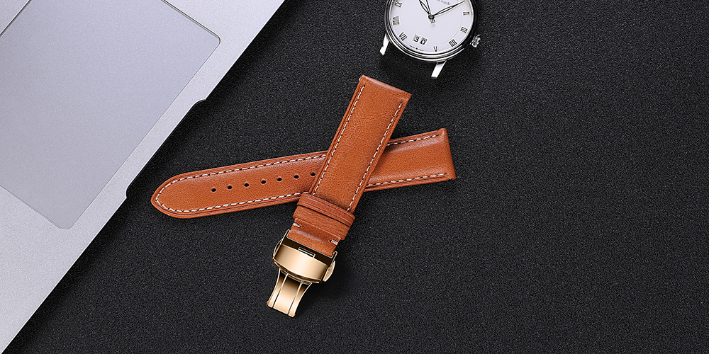 真皮表带 22毫米表带的玫瑰金蝴蝶扣 - buy genuine leather watch