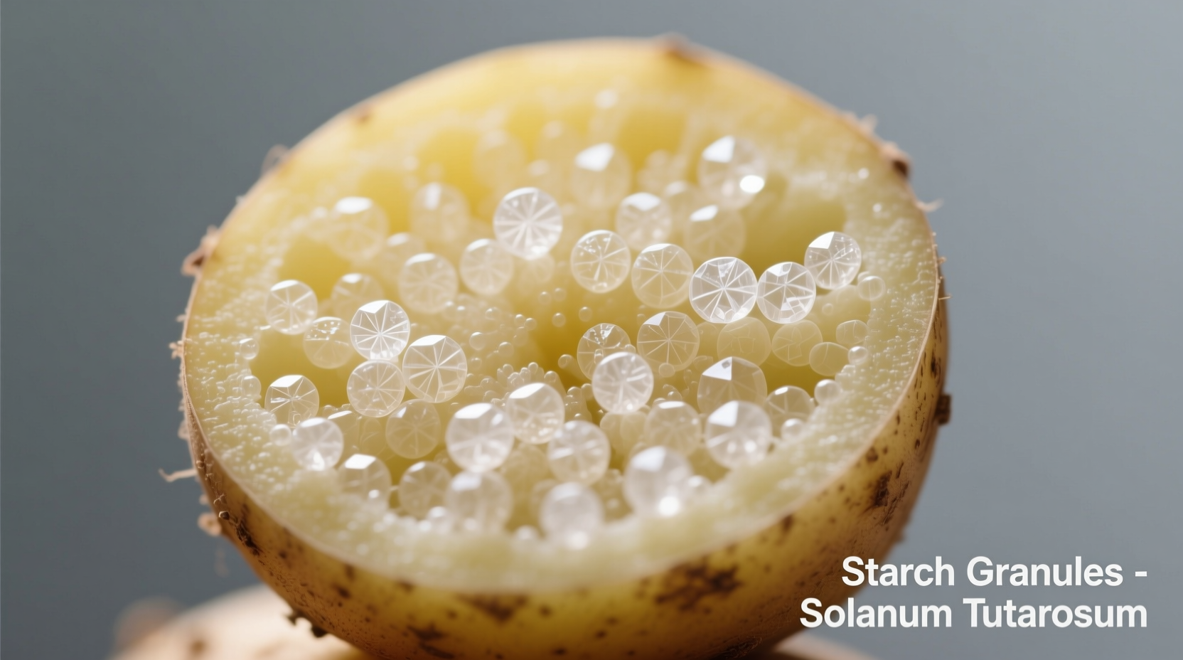Raw potato sliced showing starch granules