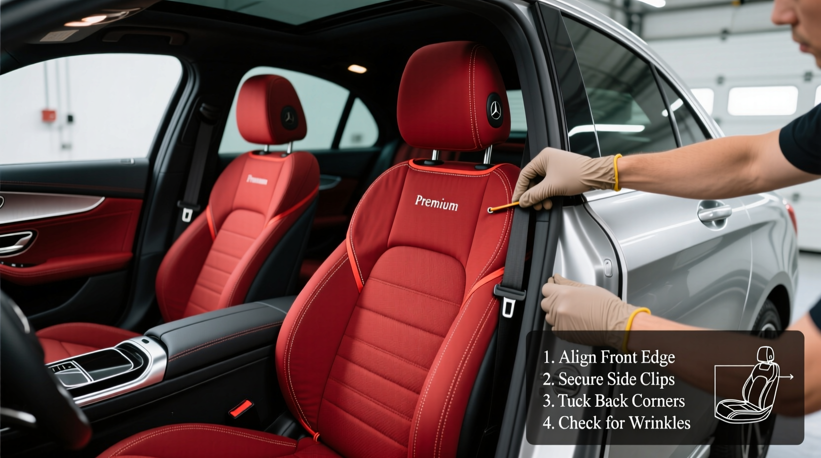 c300 red seat cover install