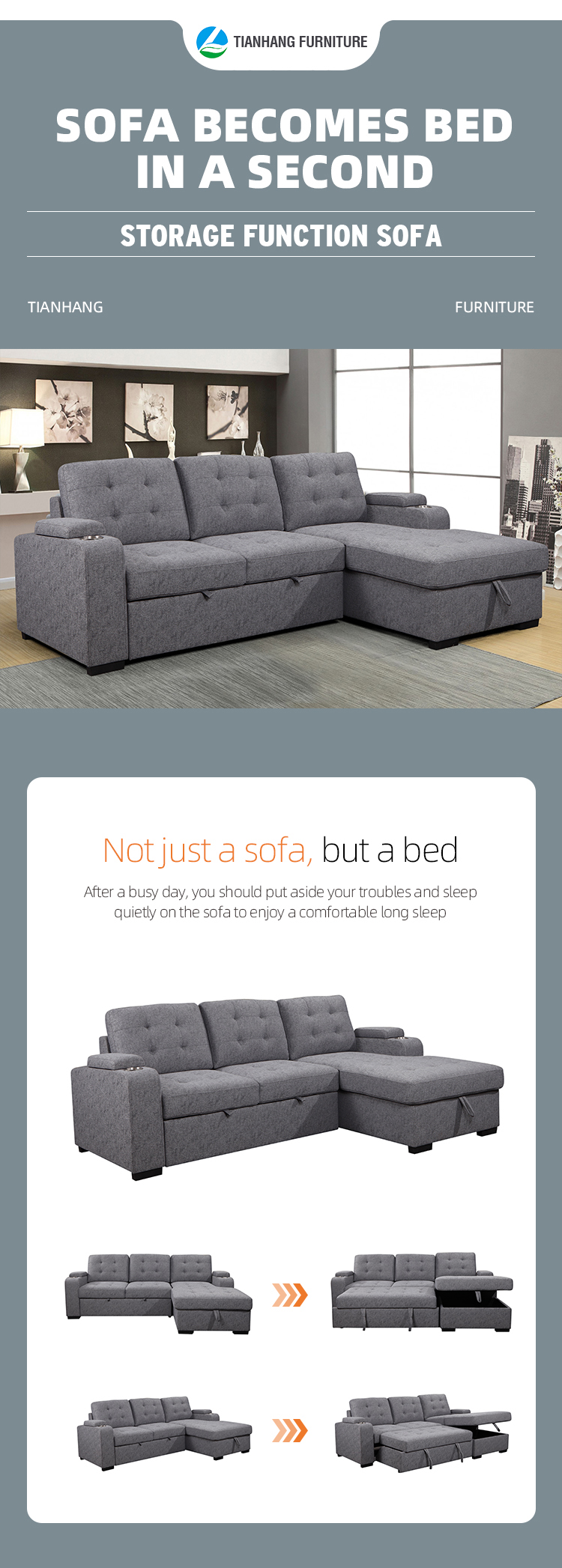 China factory wholesale price living room corner Sofa Bed chaise modular sofa