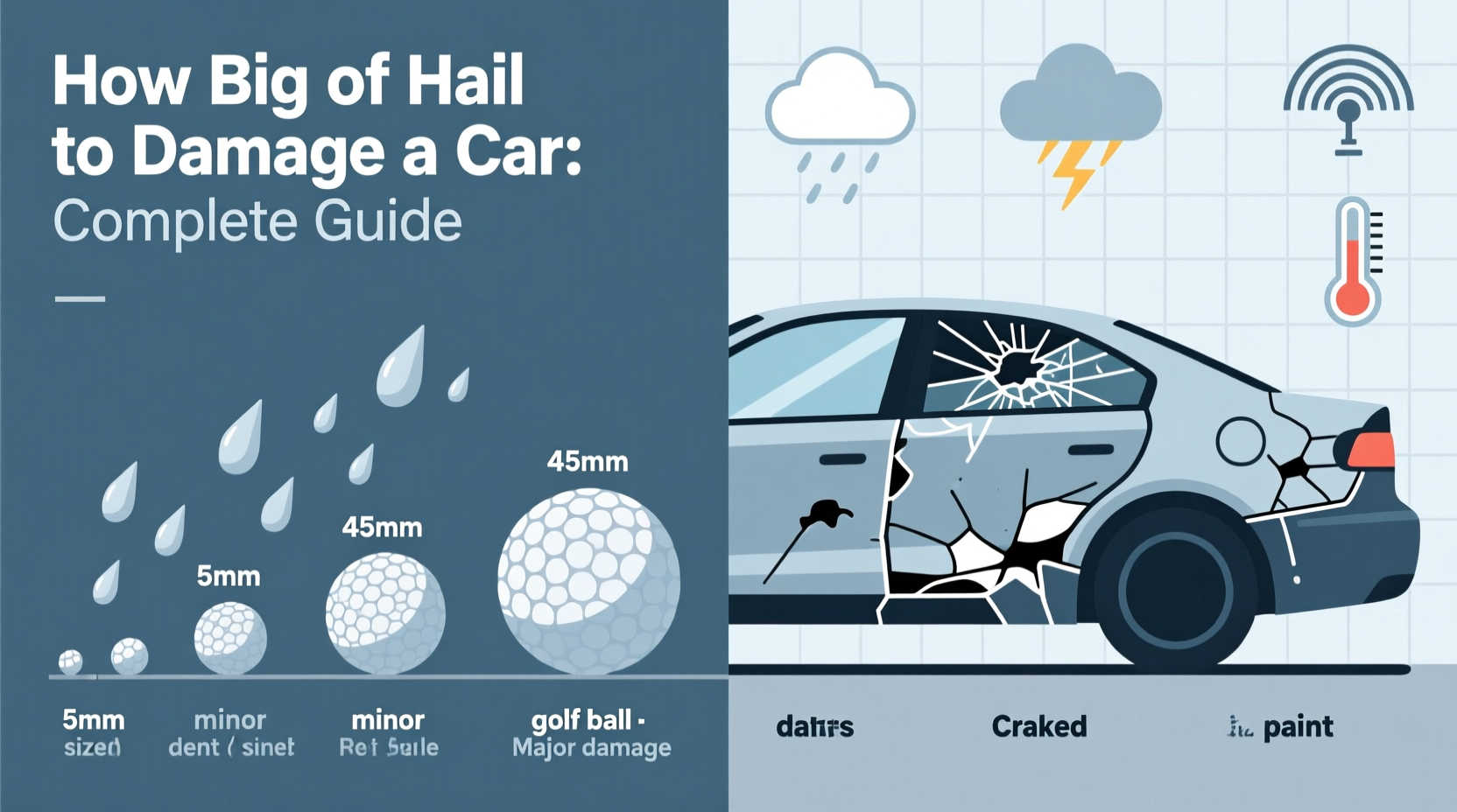 how big of hail to damage car