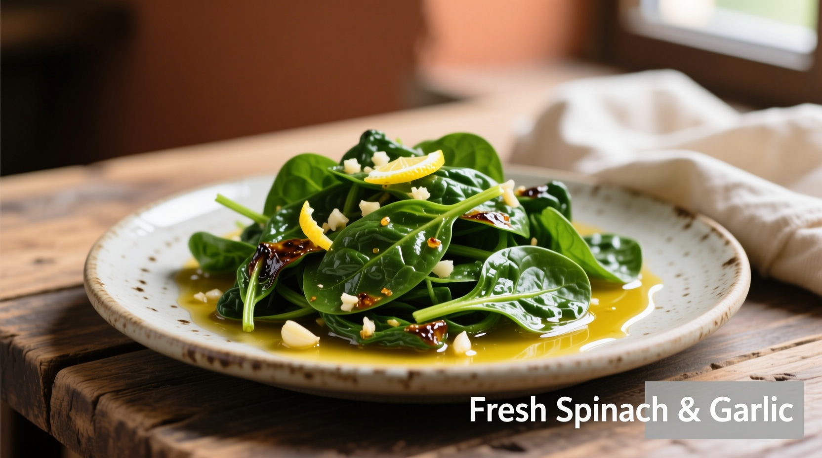 Fresh spinach sautéed with garlic and lemon
