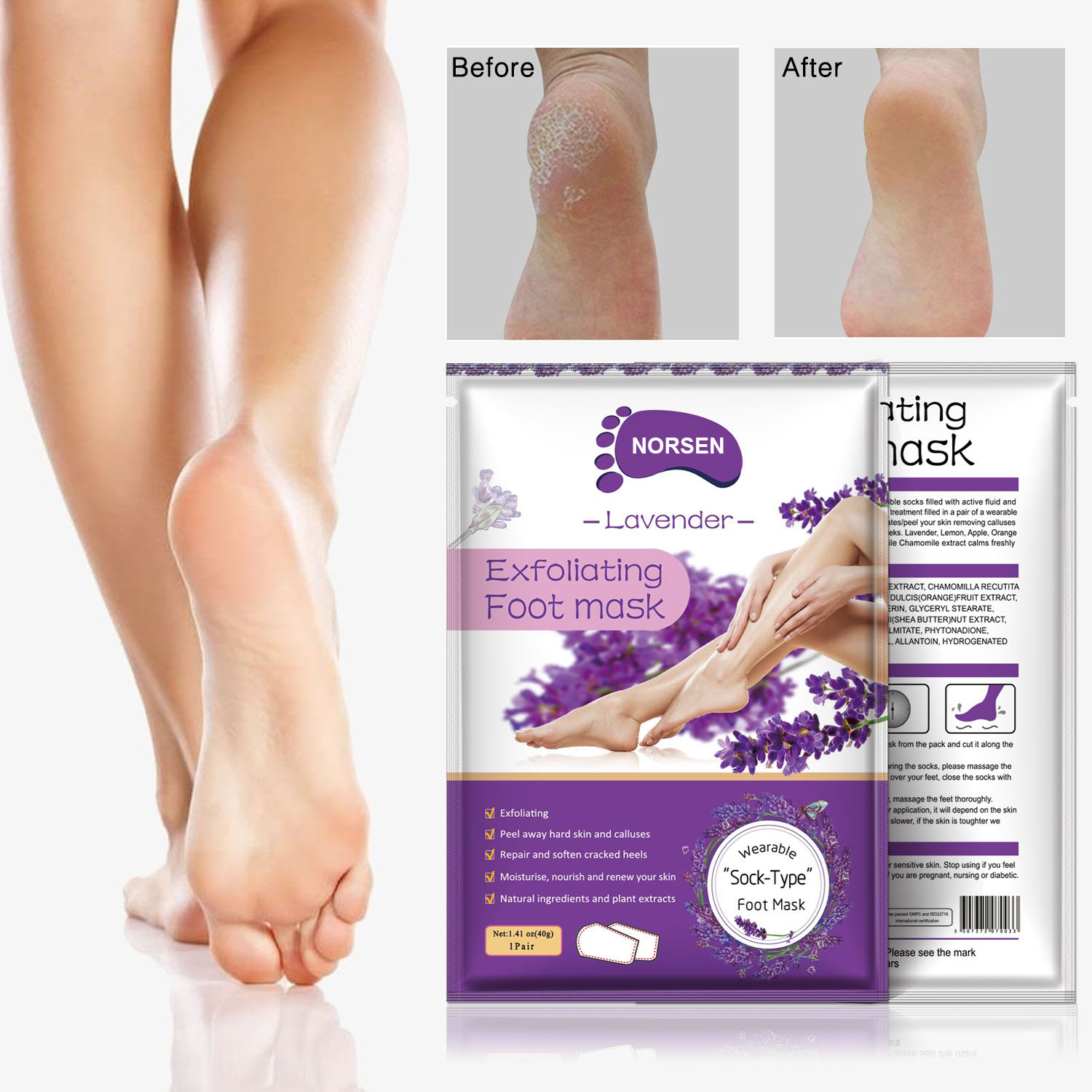 OEM ODM Best Organic Foot Skin Care Lavender Exfoliating Whitening Soothing Foot Mask