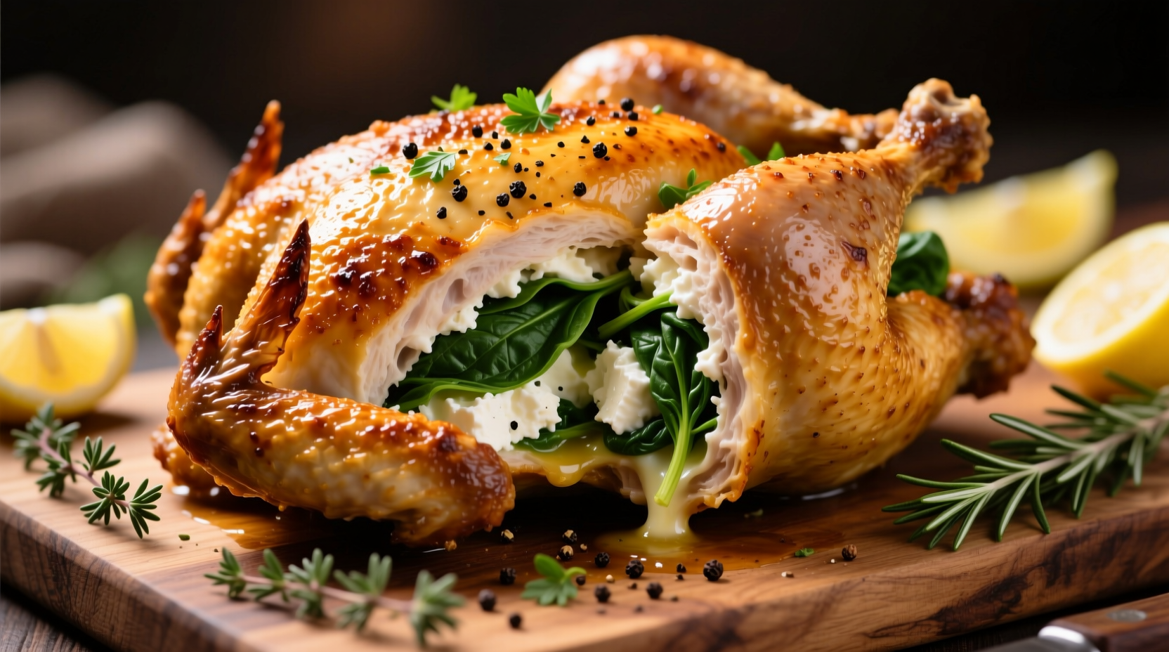 Golden stuffed chicken with spinach and feta filling