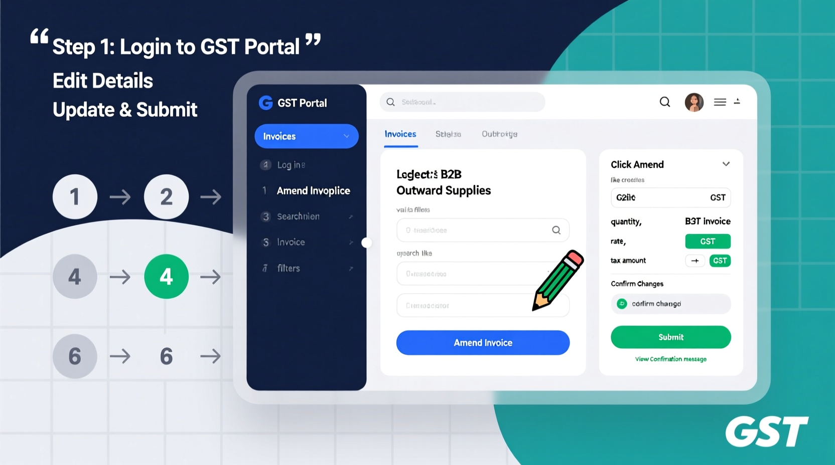 how to amend b2b invoice in gst portal