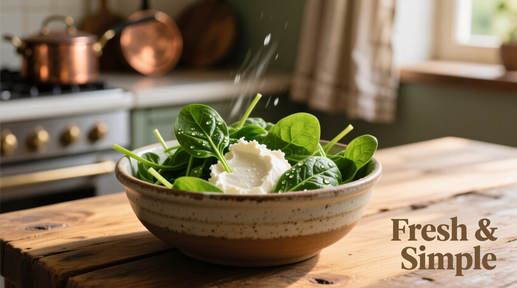 Fresh spinach and ricotta cheese in mixing bowl