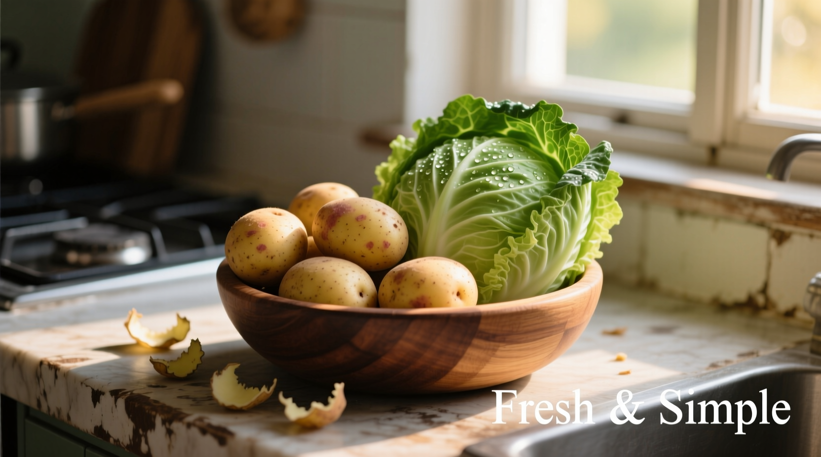 Fresh potato and cabbage cooking ingredients