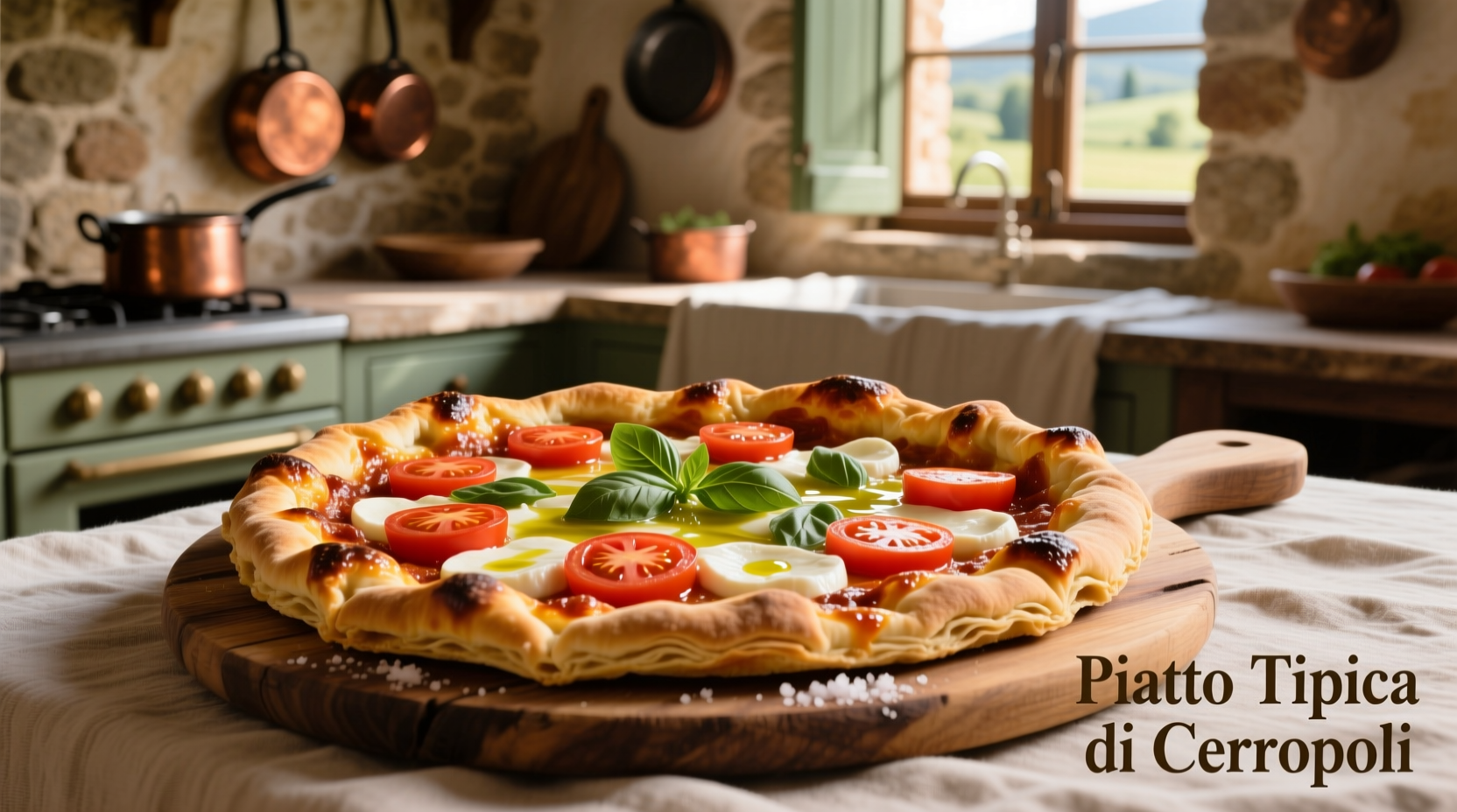 Traditional Corropolese tomato pie with golden crust