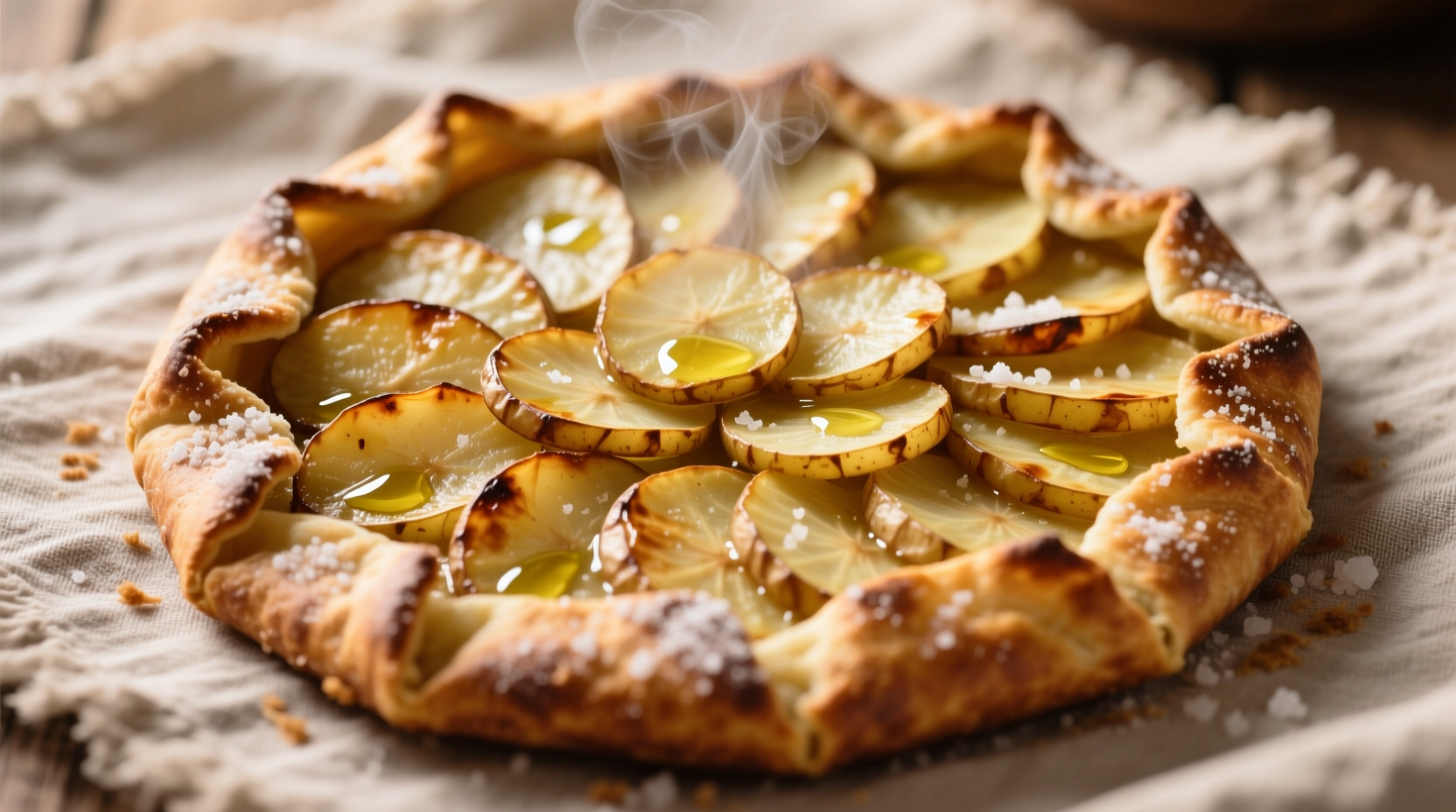 Golden brown potato galette with crisp edges