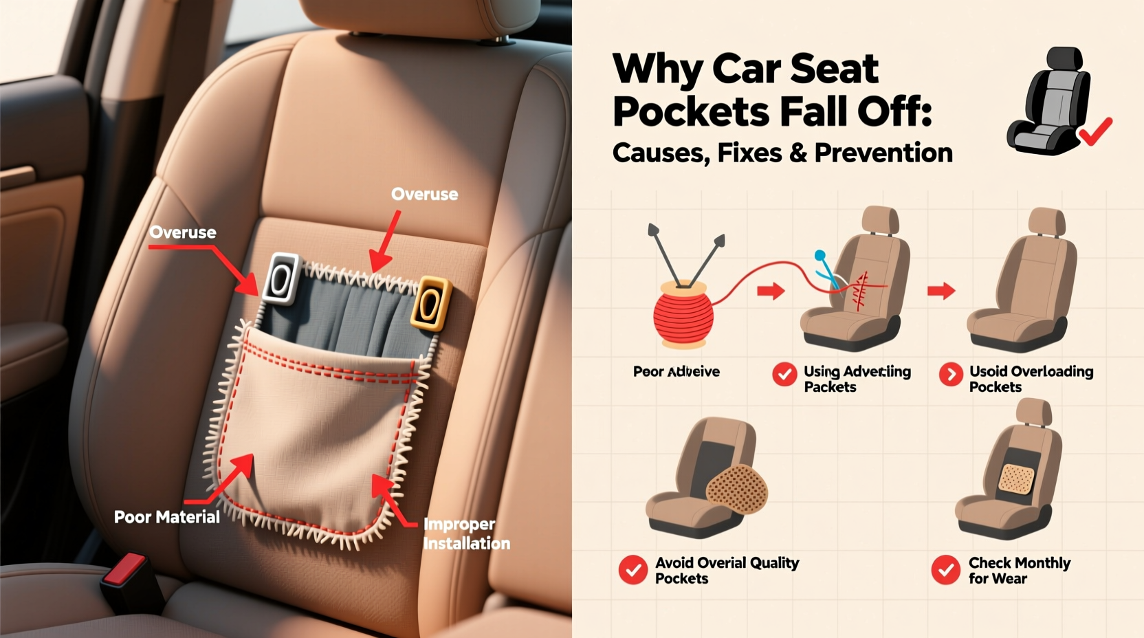 why car seat pocket falls off