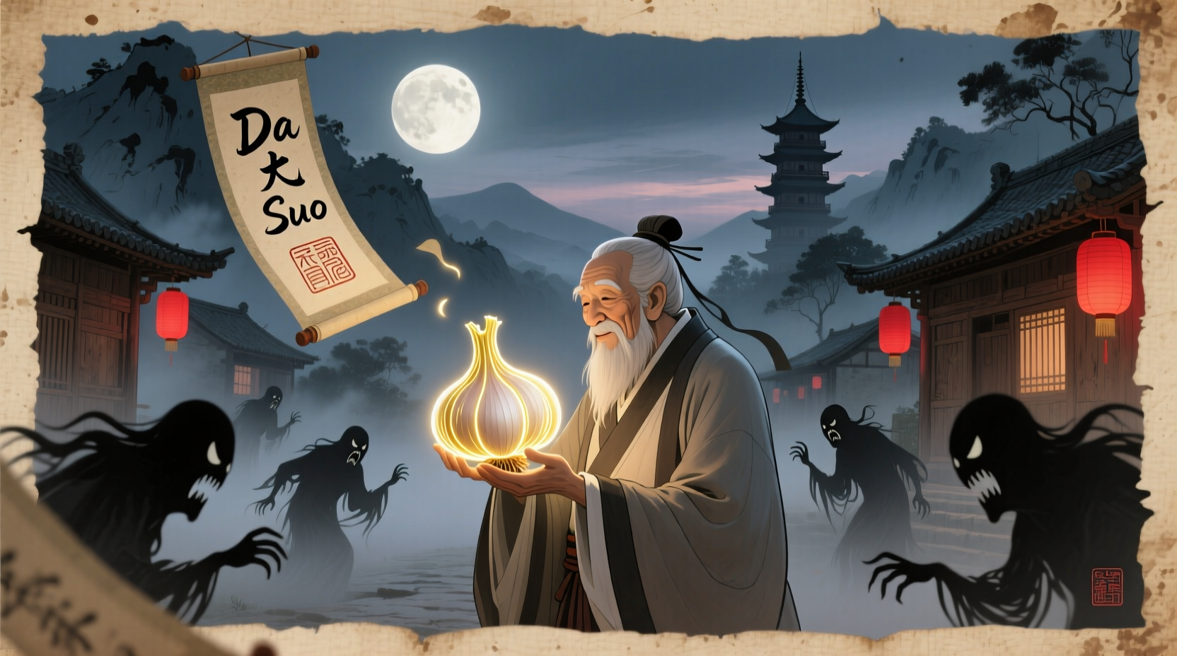 Historical garlic folklore illustration