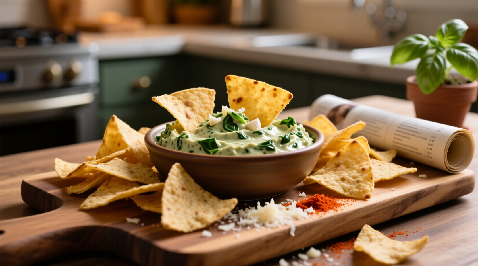 Creamy spinach dip served with tortilla chips