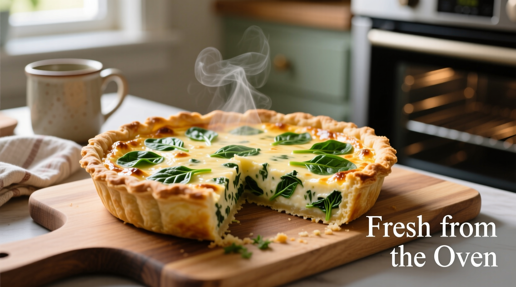 Easy spinach quiche fresh from oven