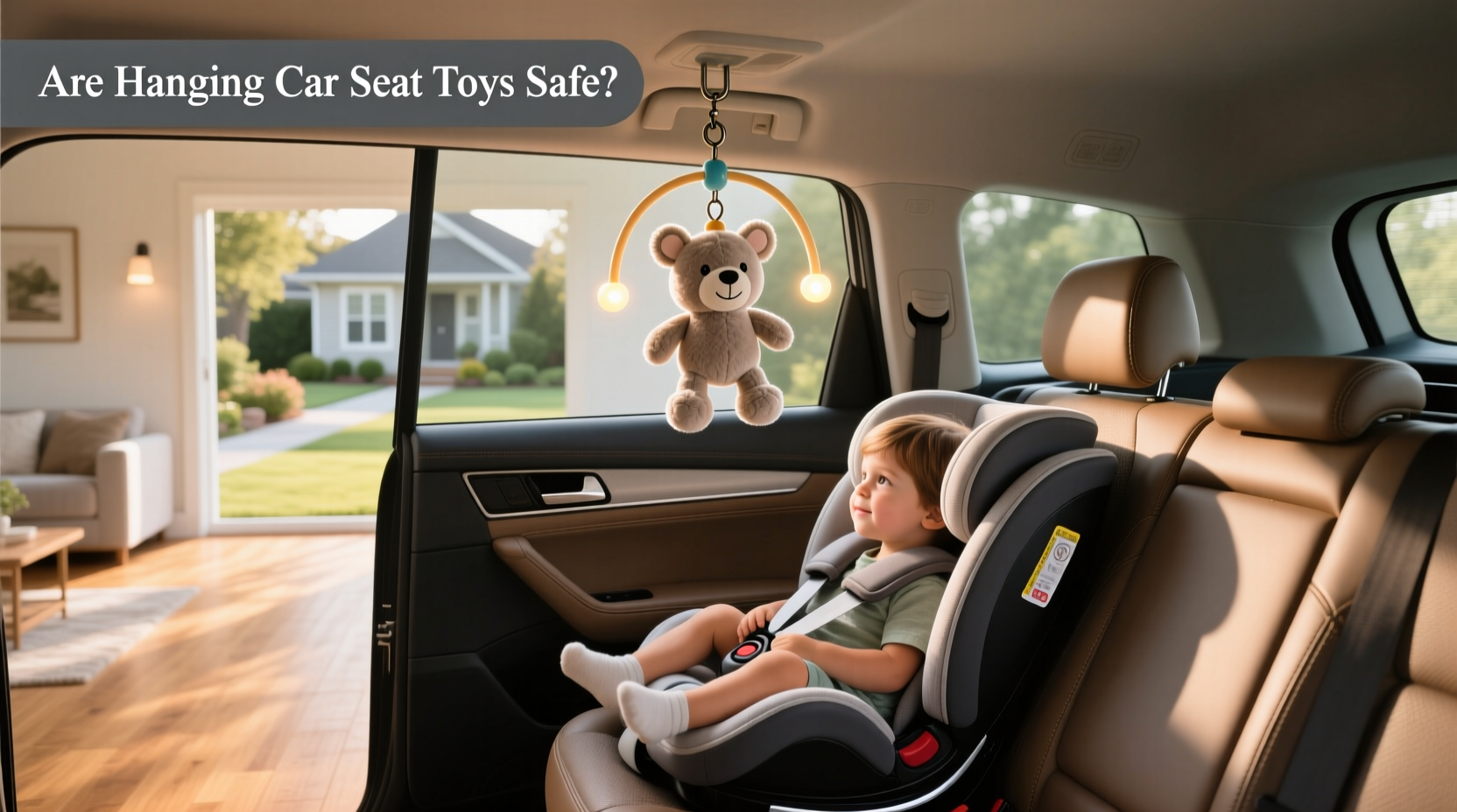 Hanging toy accessories inside a child's ride-on car