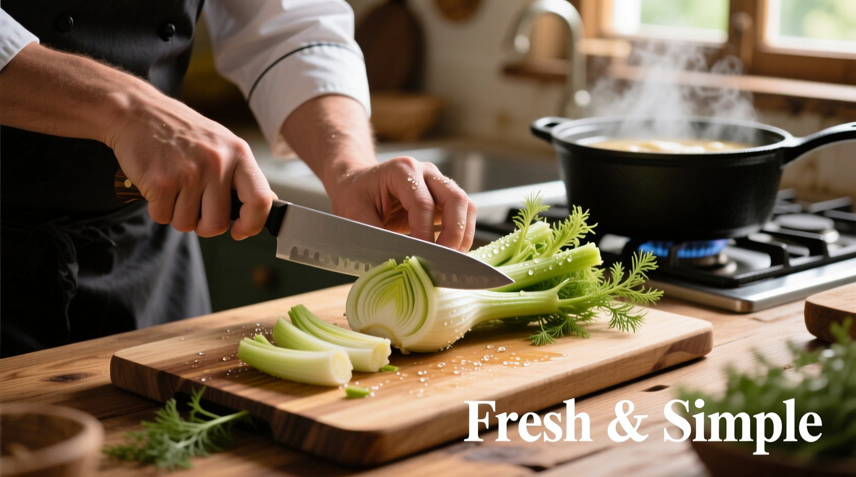Chef preparing fresh fennel bulbs for soup