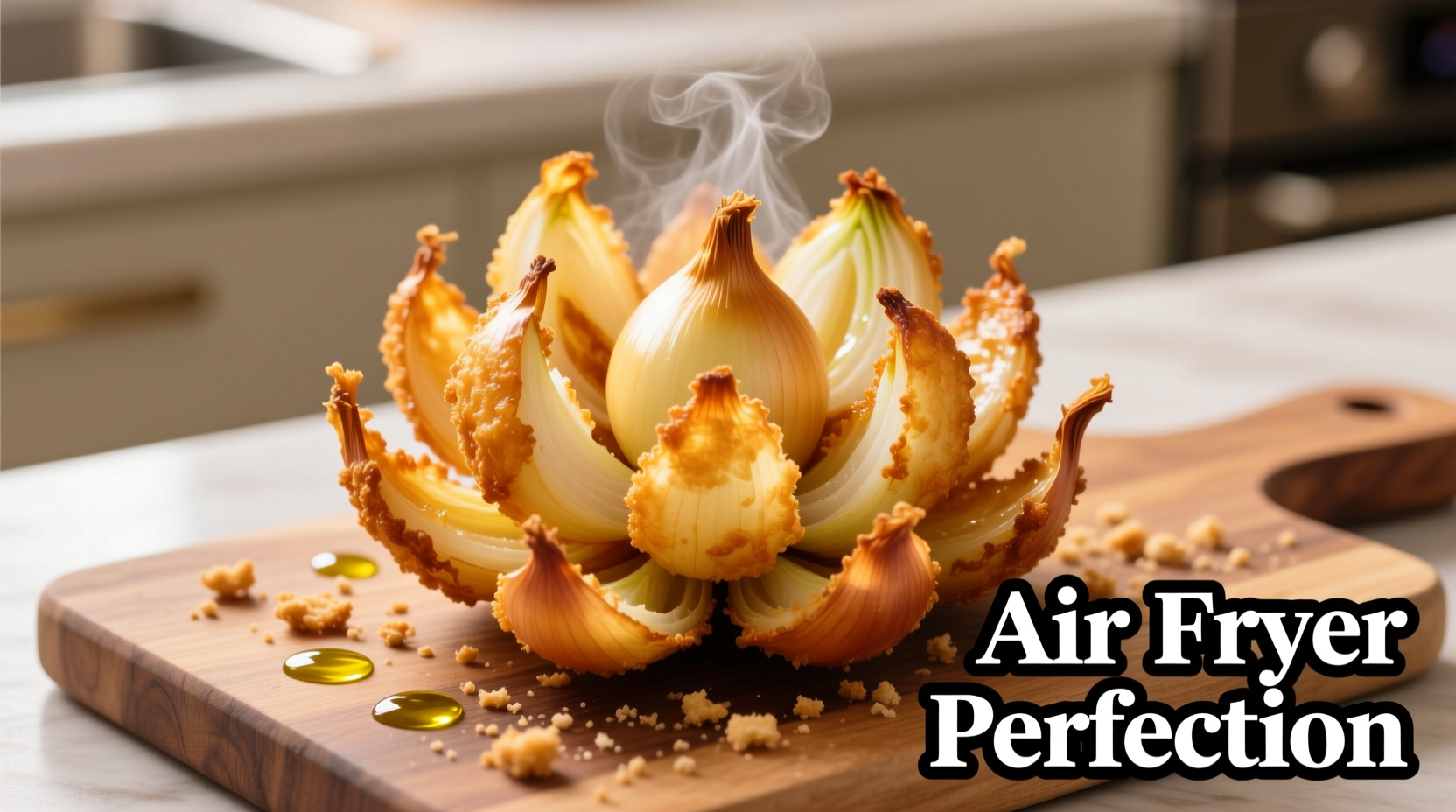 Crispy golden air fryer bloomin onion with separated petals