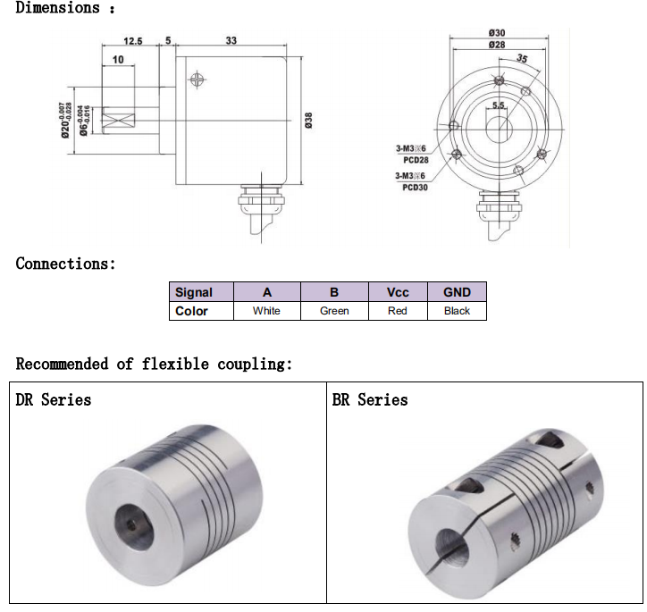 CALT 38mm Solid Axis Incremental Optical Rotary Encoder