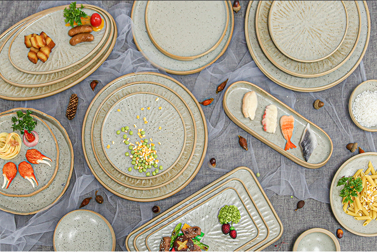 Luxury Hotel Buffet Western Restaurant Dining Dishware Dinnerware Round Crockery Porcelain Terracotta Stoneware Ceramic Plate