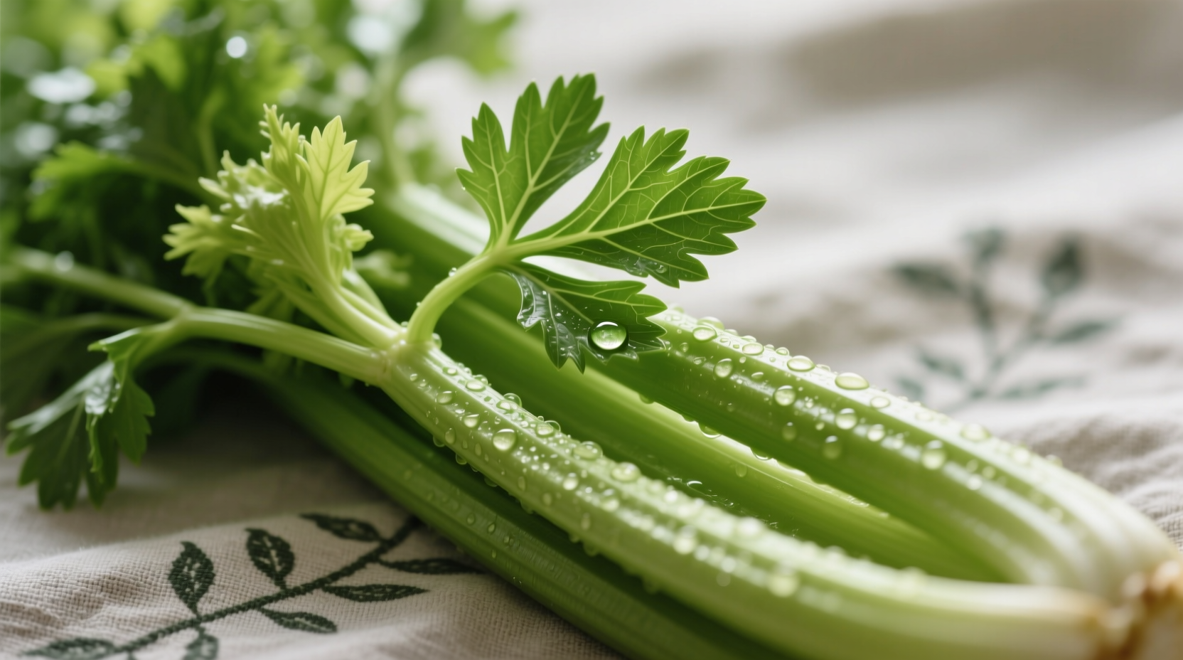 Fresh Tango celery stalks with vibrant green leaves