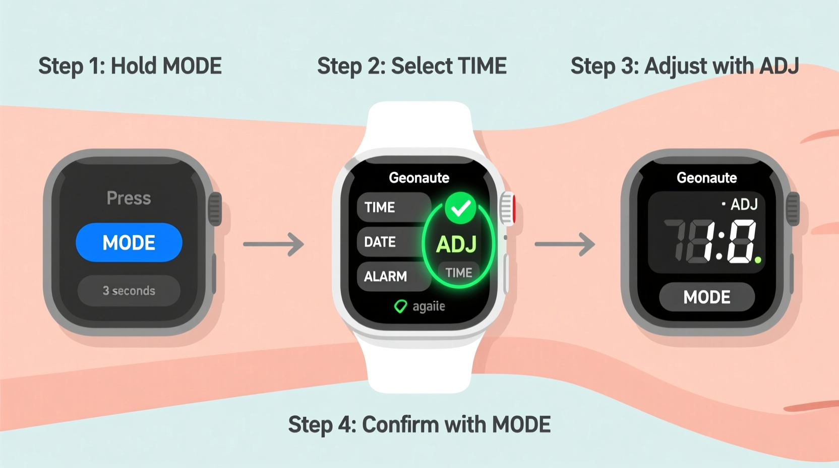 how to easily set and adjust the time on your geonaute digital watch a step by step guide