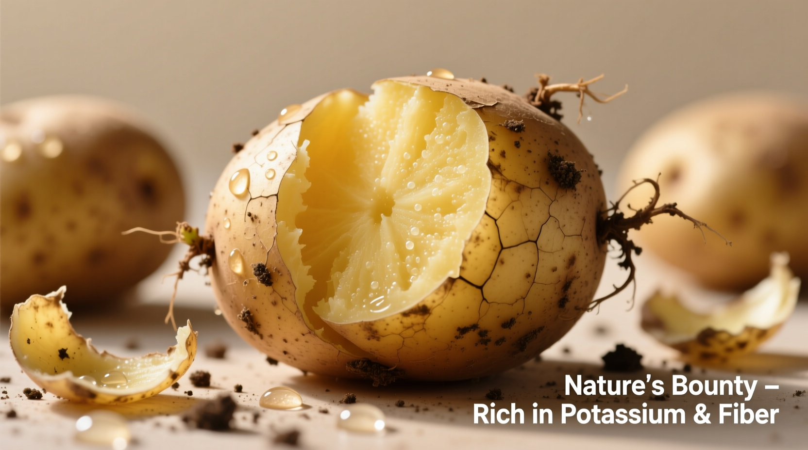 Fresh potatoes with skin showing nutrient-rich flesh