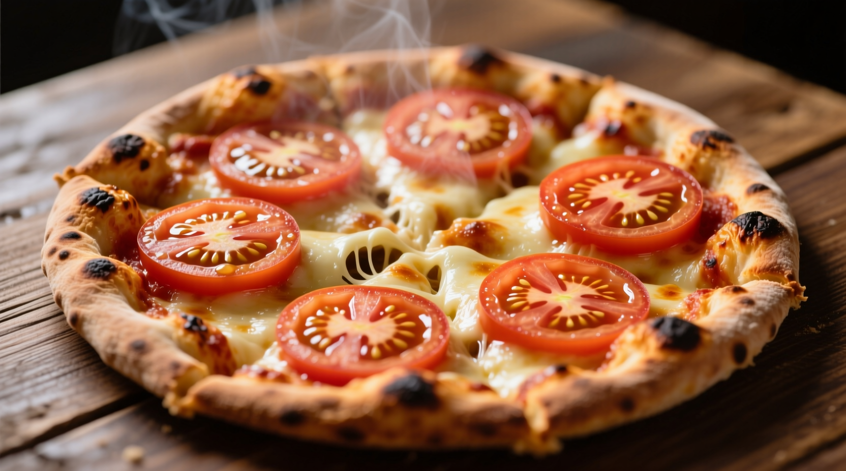 Fresh tomato slices arranged on pizza with visible texture