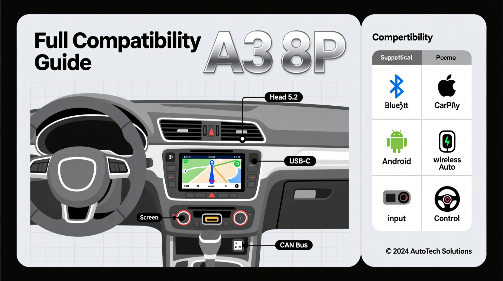 a3 8p head unit install