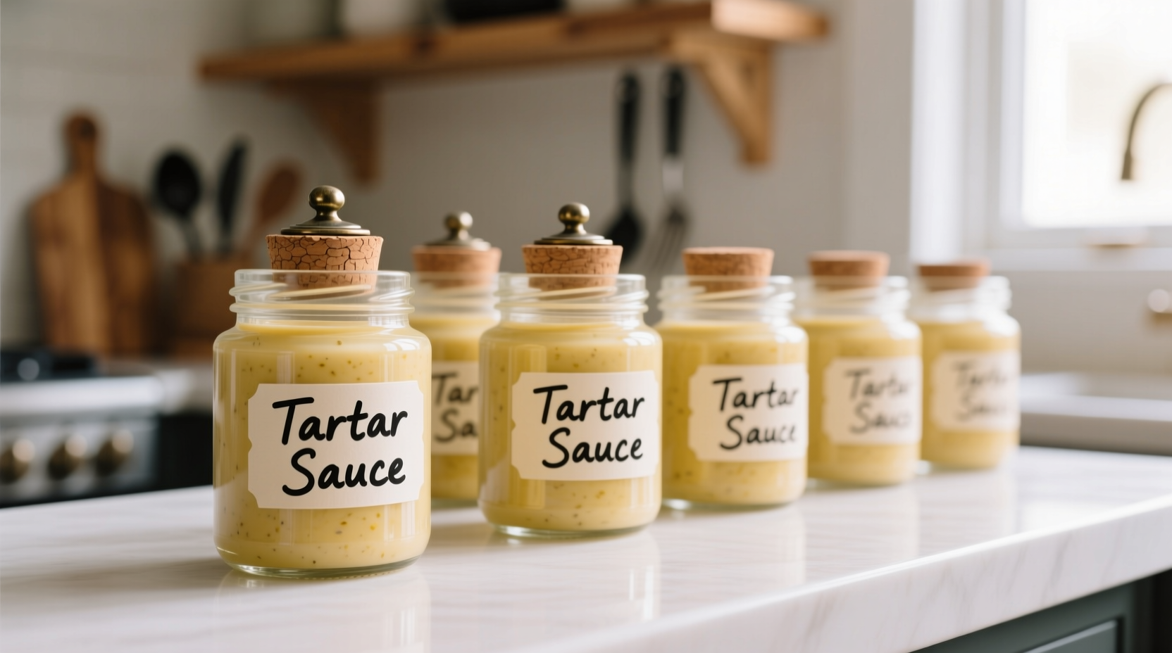 Tartar sauce storage in labeled glass jars