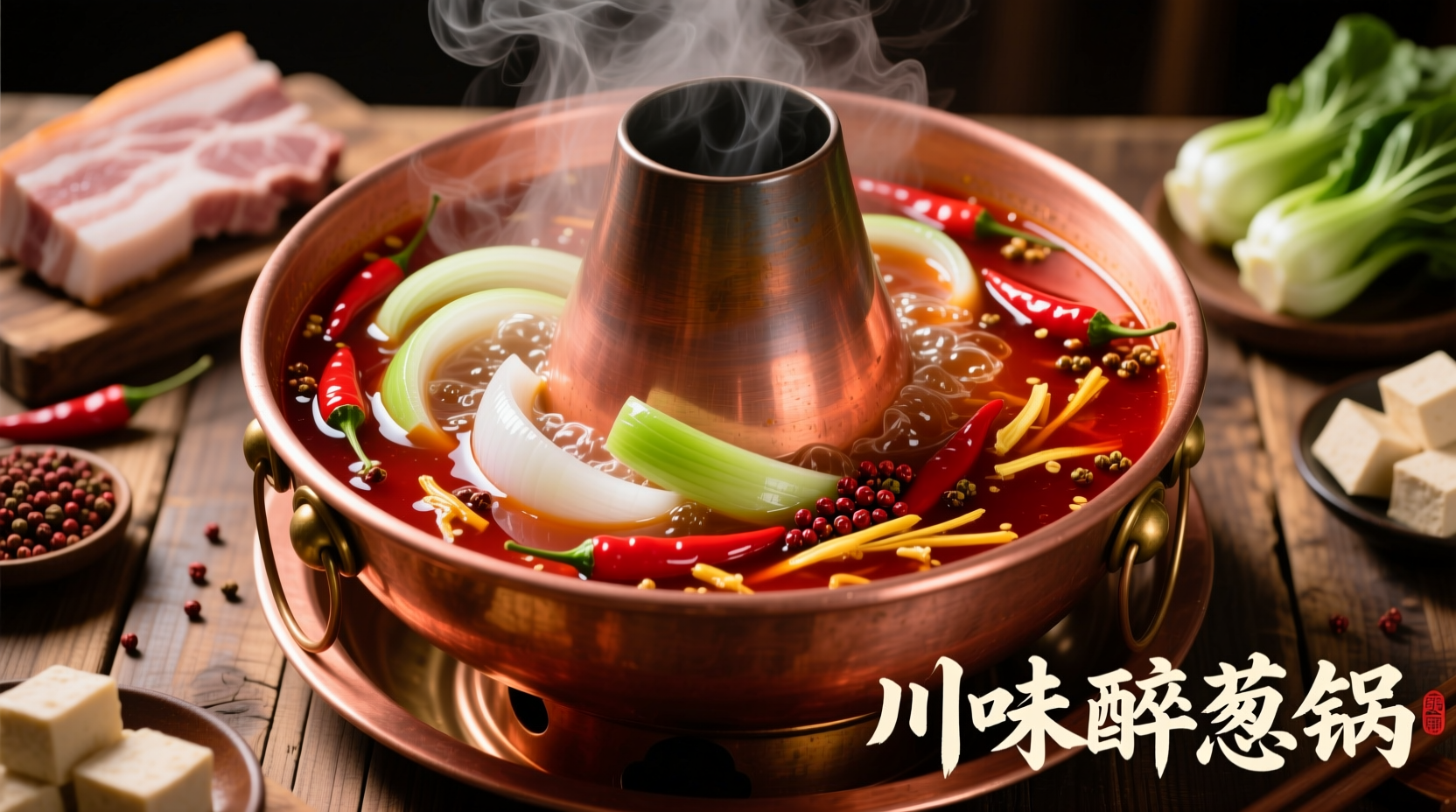 Traditional Sichuan drunken onion steamboat with bubbling broth