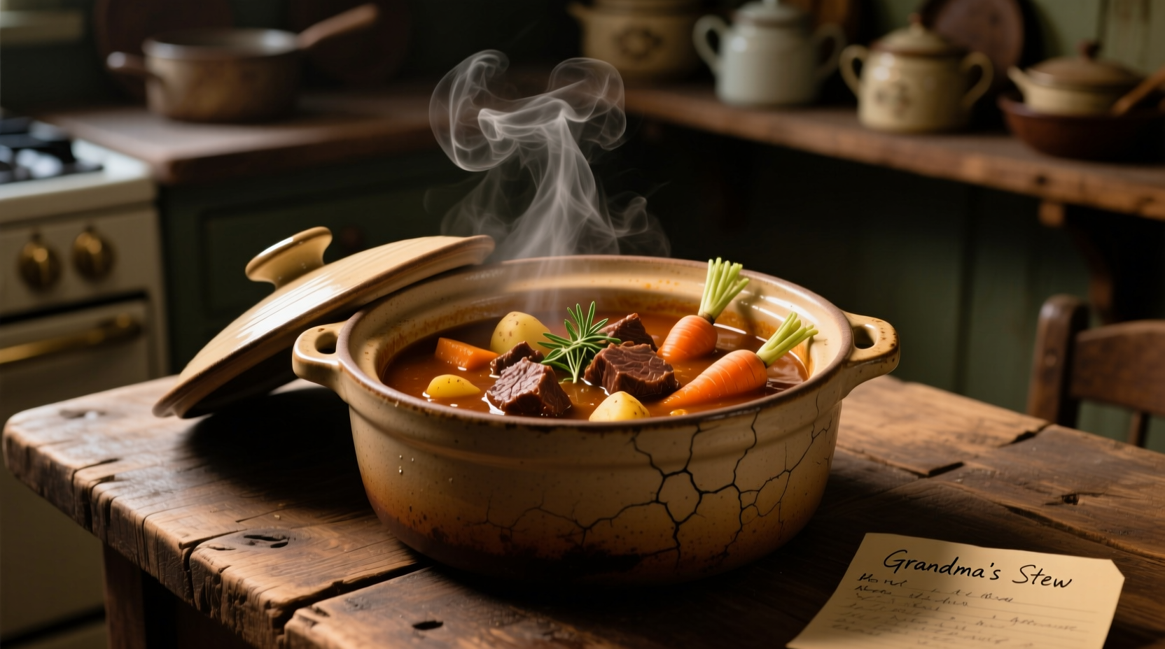 Crock pot filled with hearty beef stew and vegetables