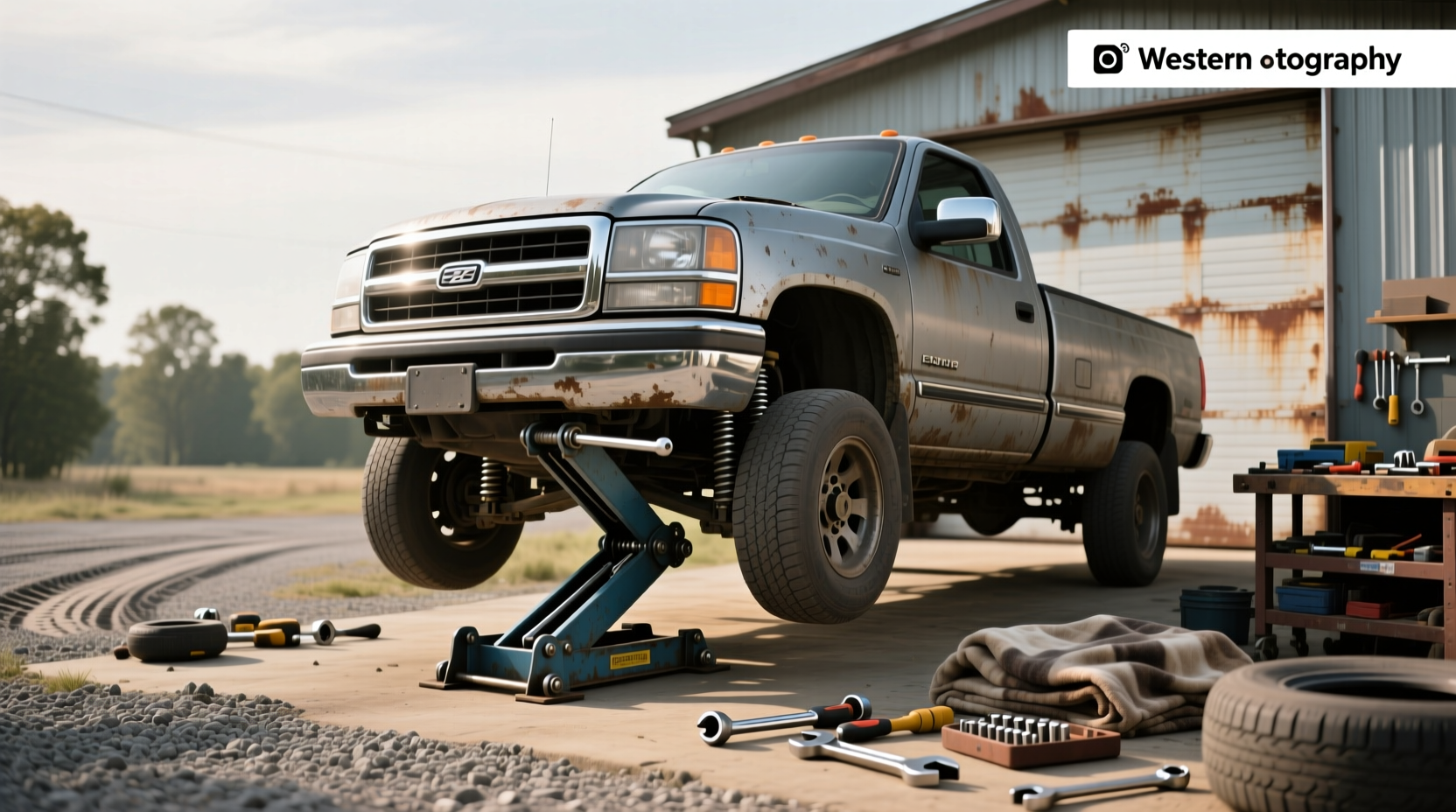 Set of 2-ton jack stands next to a red floor jack
