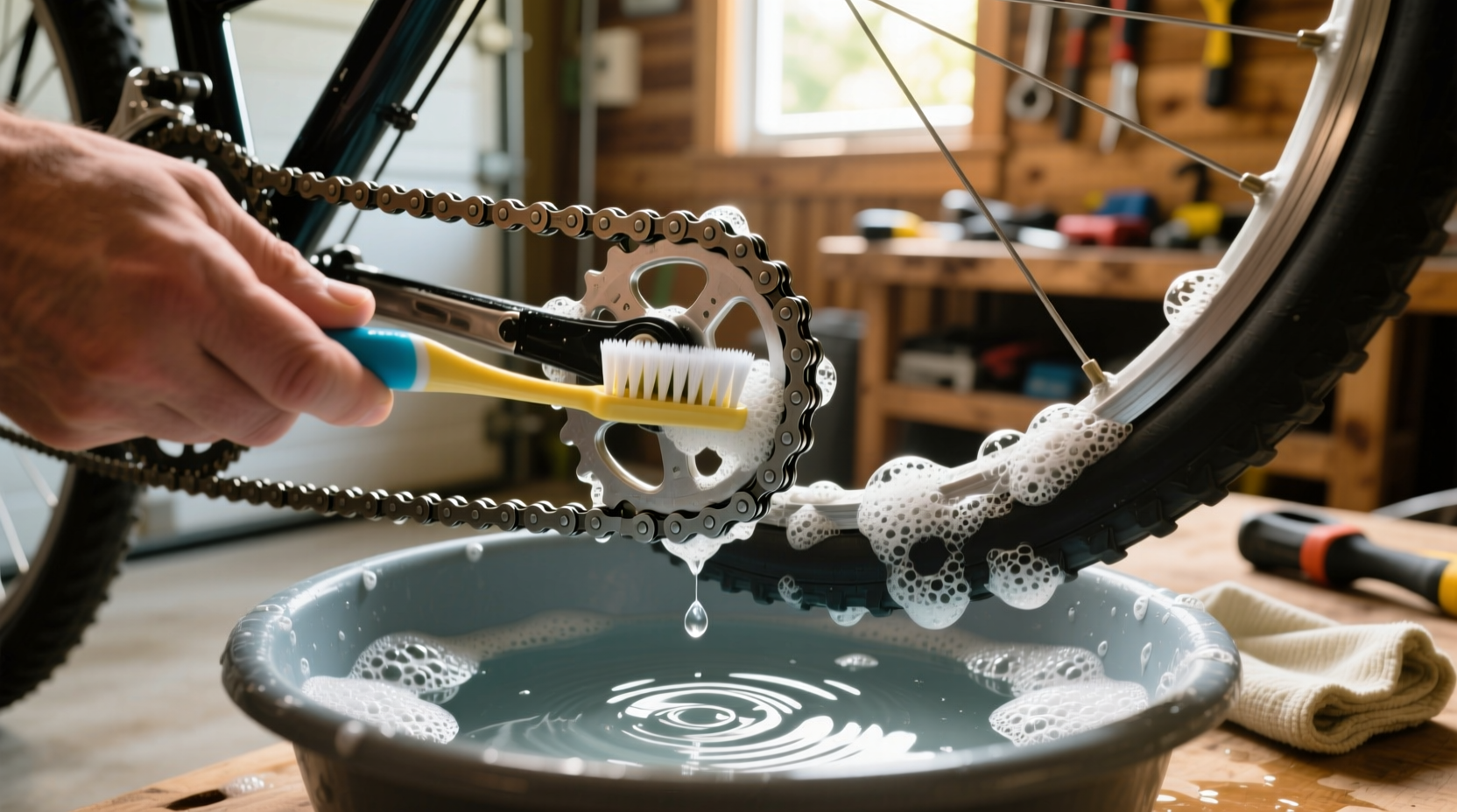 clean a bicycle chain without special cleaning tools