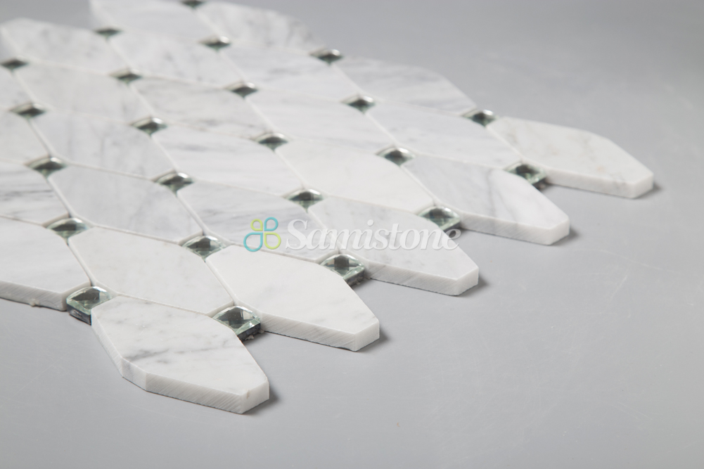 Samistone Popular Carrara Natural Stone Mix Glass Octagon White Marble Mosaic Backsplash Tiles for Kitchen