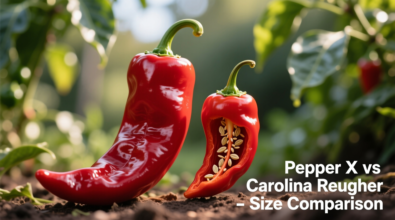 Pepper X next to Carolina Reaper for size comparison