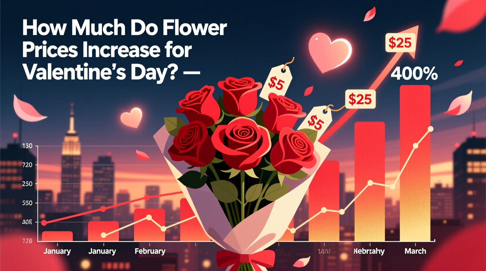 how much do flower prices go up for valentines day