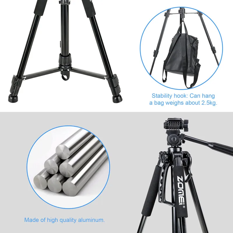 Zomei ZM1200 Digital Camera Tripod with Phone Holder Stand Carry Bag