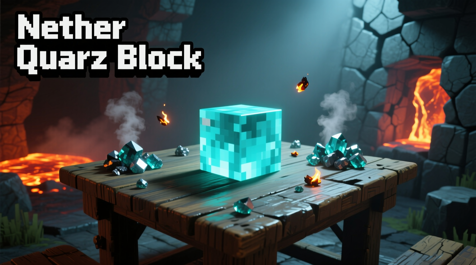Nether quartz block on crafting table