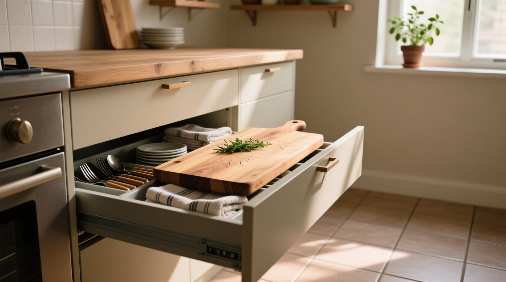 place a cutting board on an open kitchen drawer to inst
