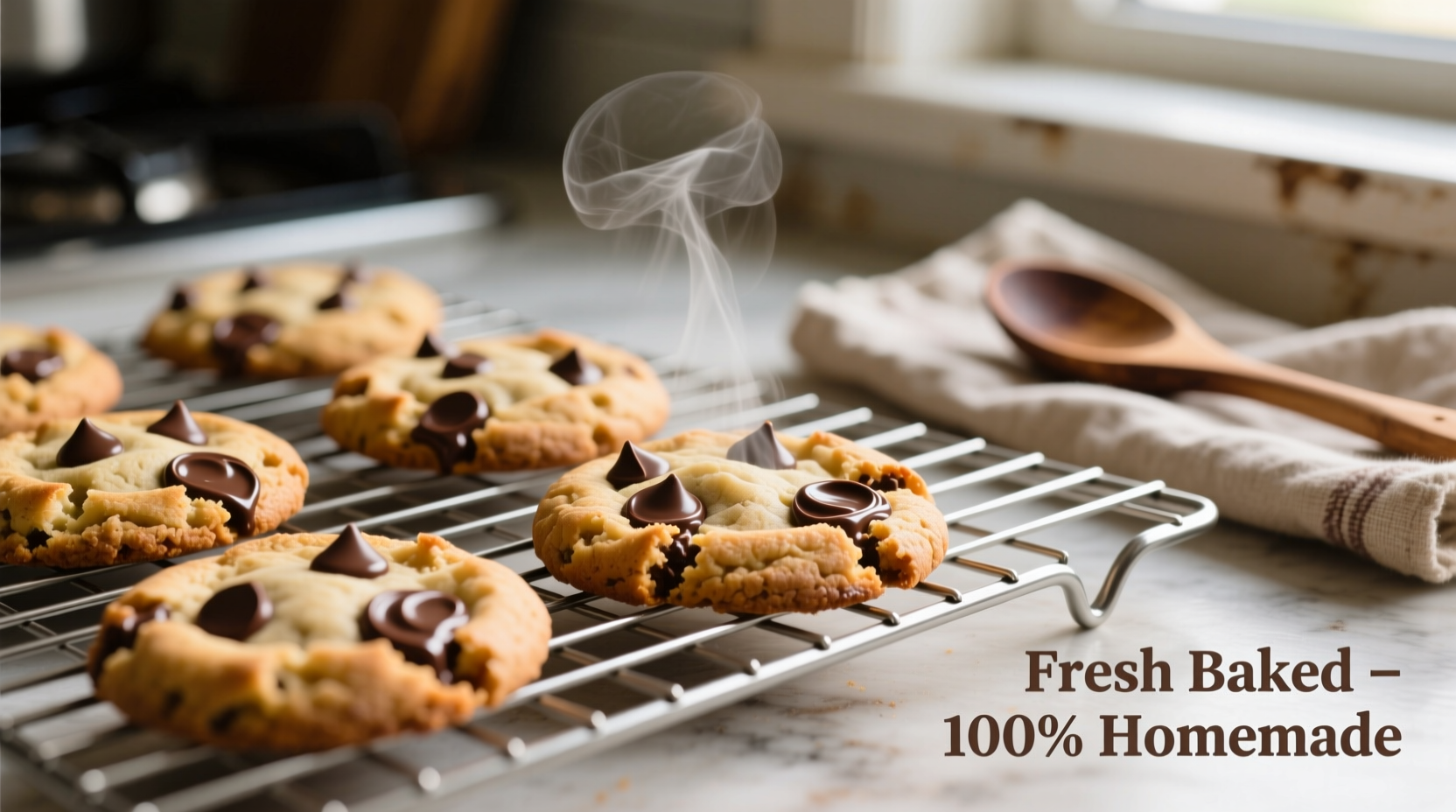 Fresh baked chocolate chip potato chip cookies on cooling rack