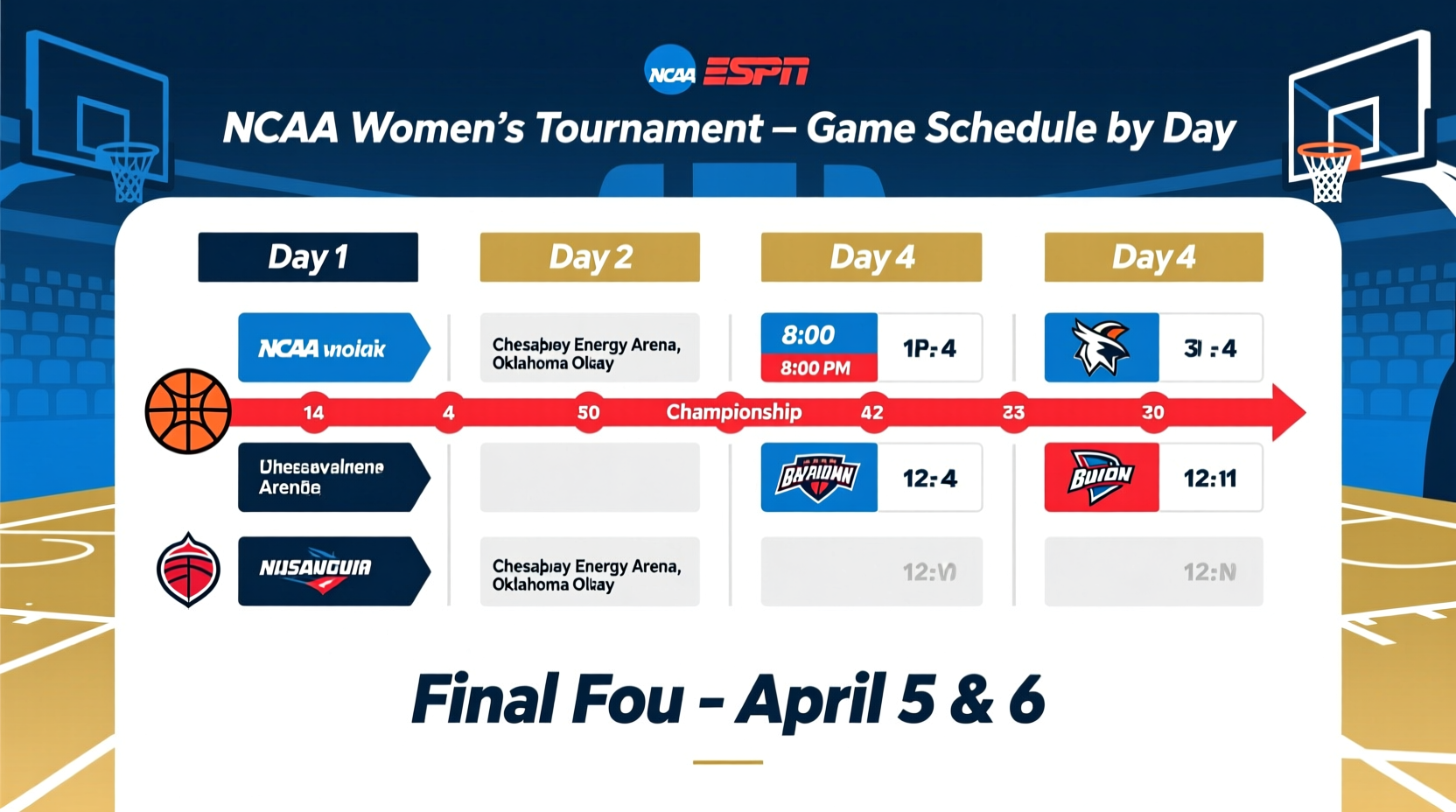 womens ncaa tournament games listed by day