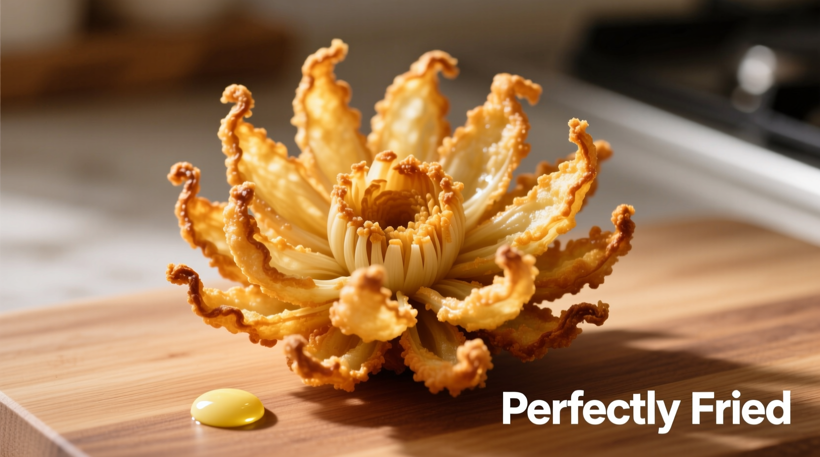 Perfectly fried blooming onion with crispy golden petals