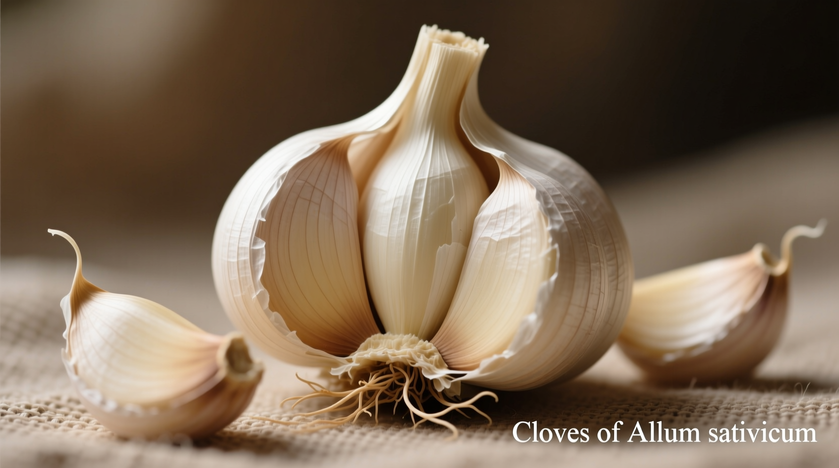 Garlic bulb showing individual cloves separated