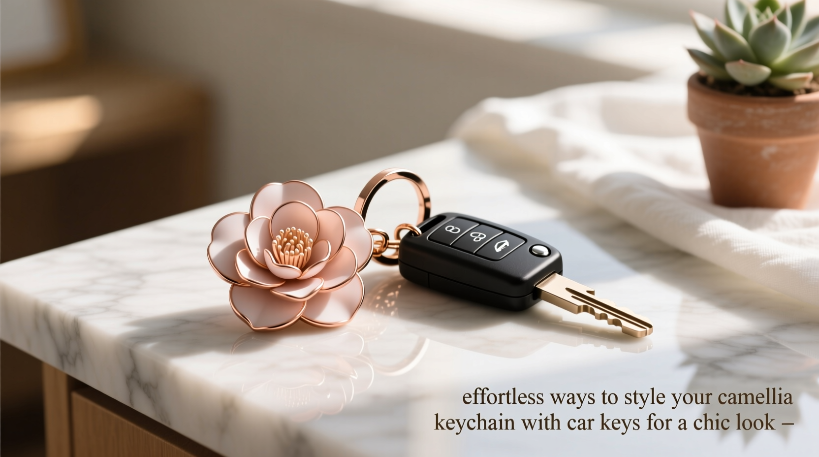 effortless ways to style your camellia keychain with car keys for a chic look