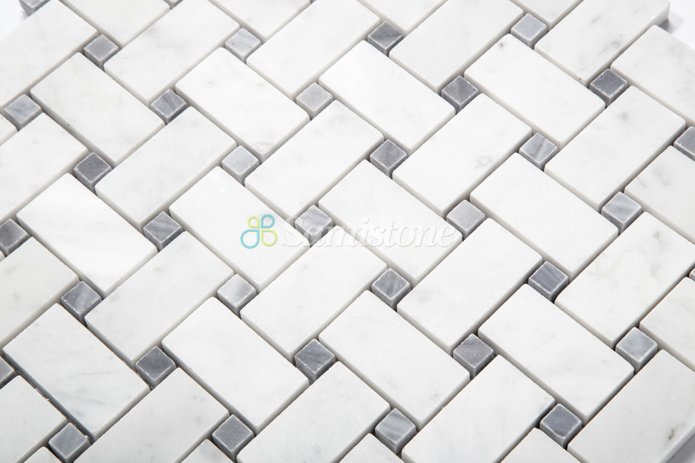 Samistone 1"x2" Bianco Carrara Marble Basketweave Mosaic Wall Tile Floor