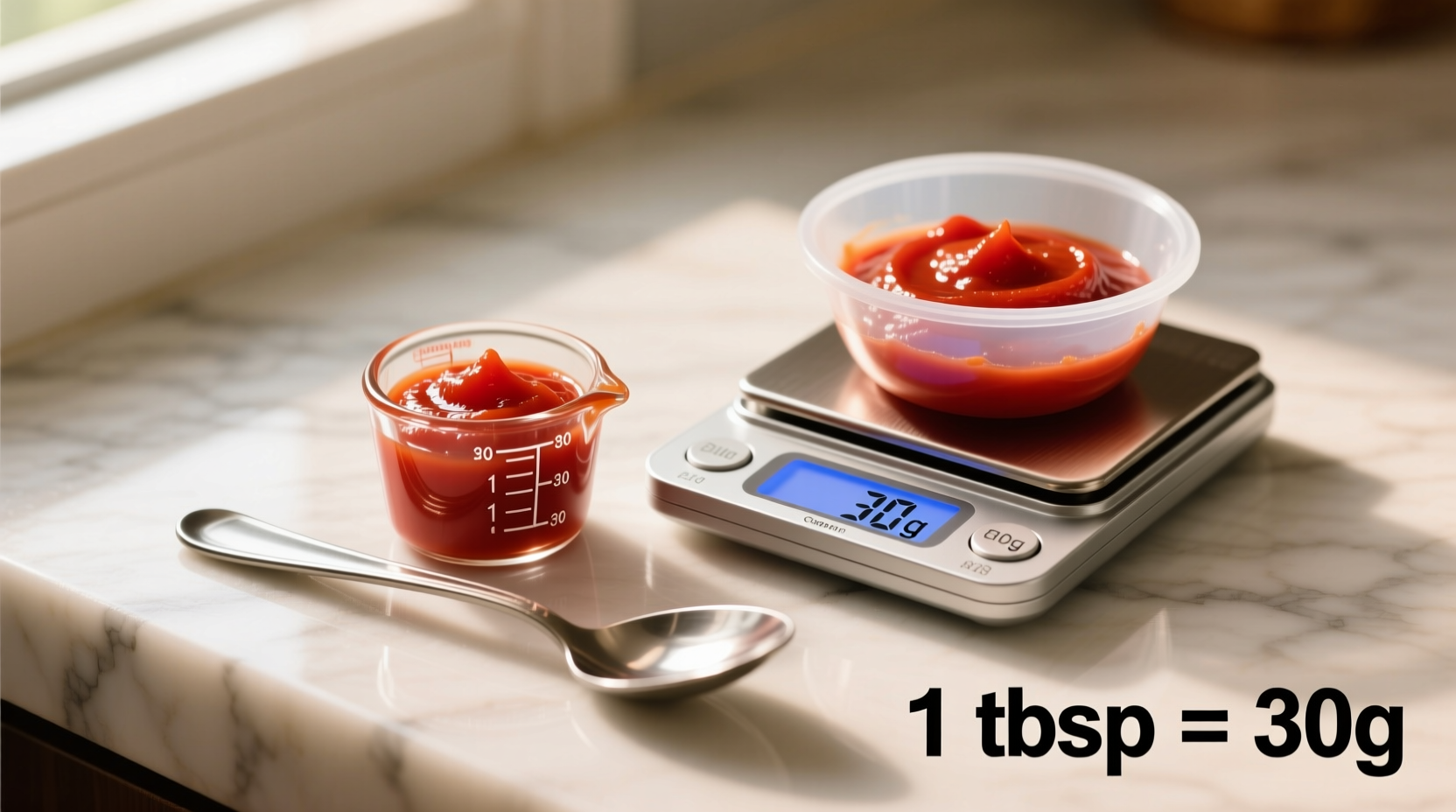 Tomato paste measurement techniques with spoons and scale