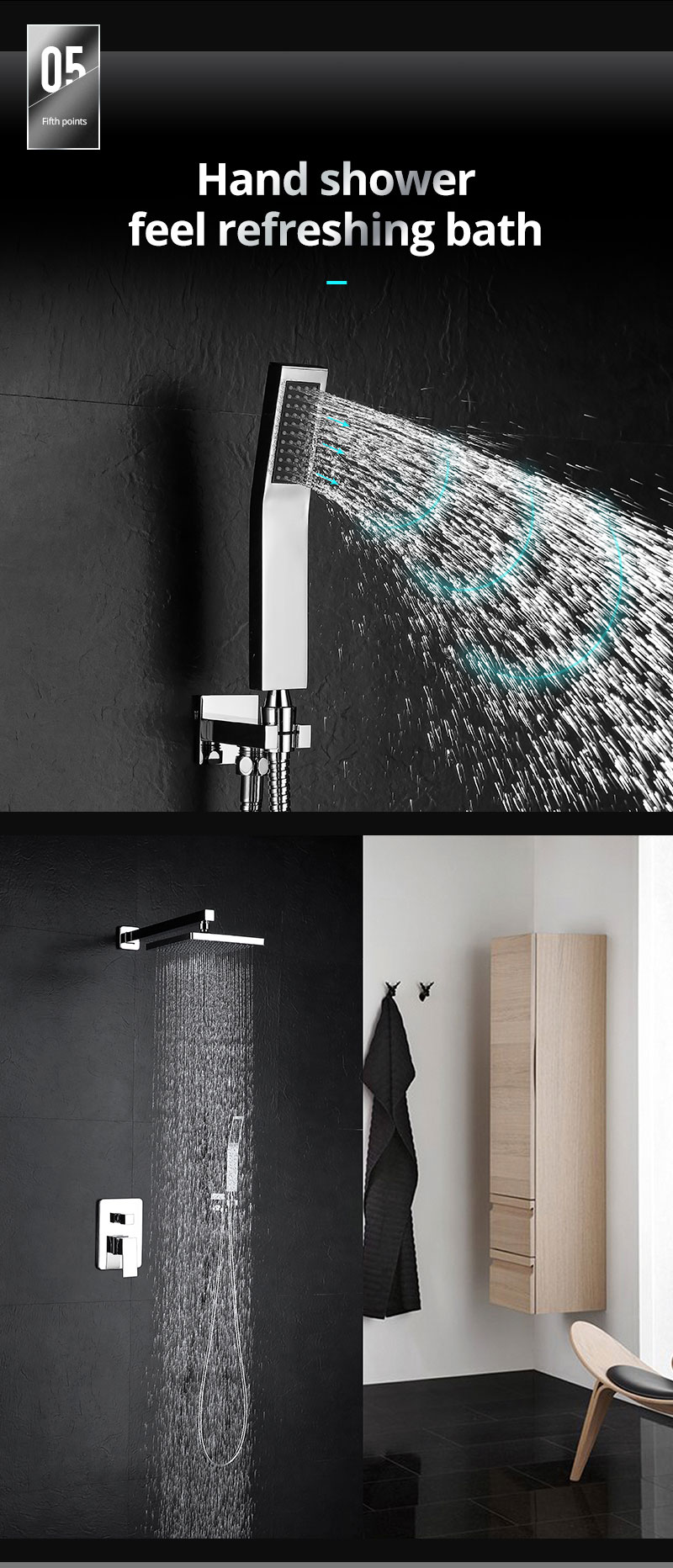 hm European Italian Style Square Bathroom Bath Exposed Thermostatic Bar Chrome SUS304 Shower Faucet Mixer Tap Taps Kits