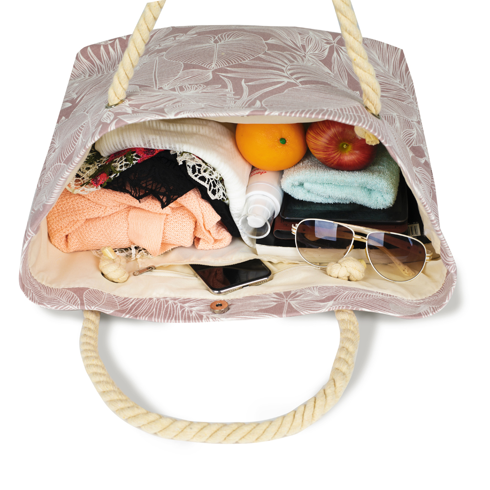 Lona de algod&atilde;o estampada com logotipo personalizado de grande capacidade Weekender Travel bolsa de ombro de praia para mulheres