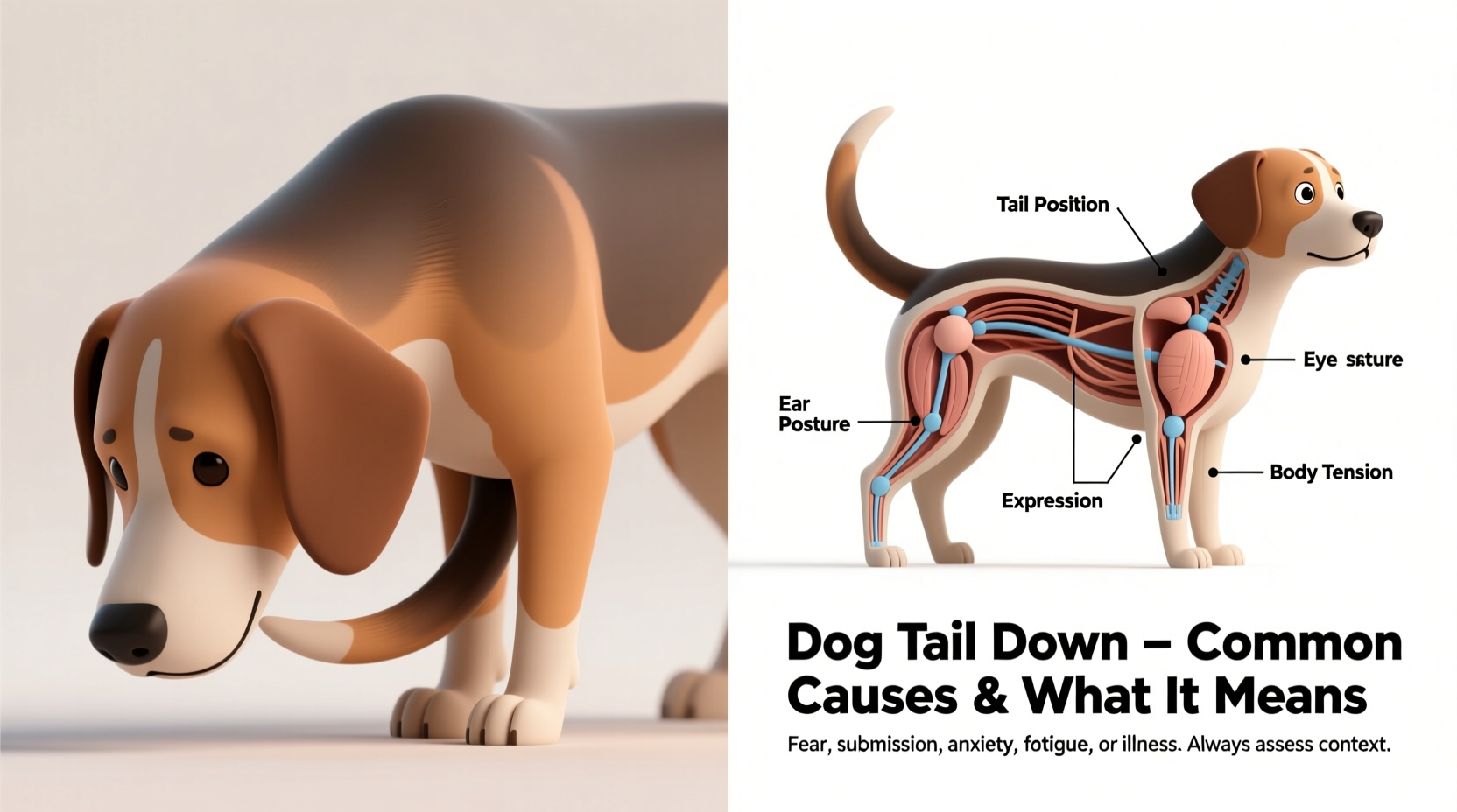 dog tail down common causes what it means