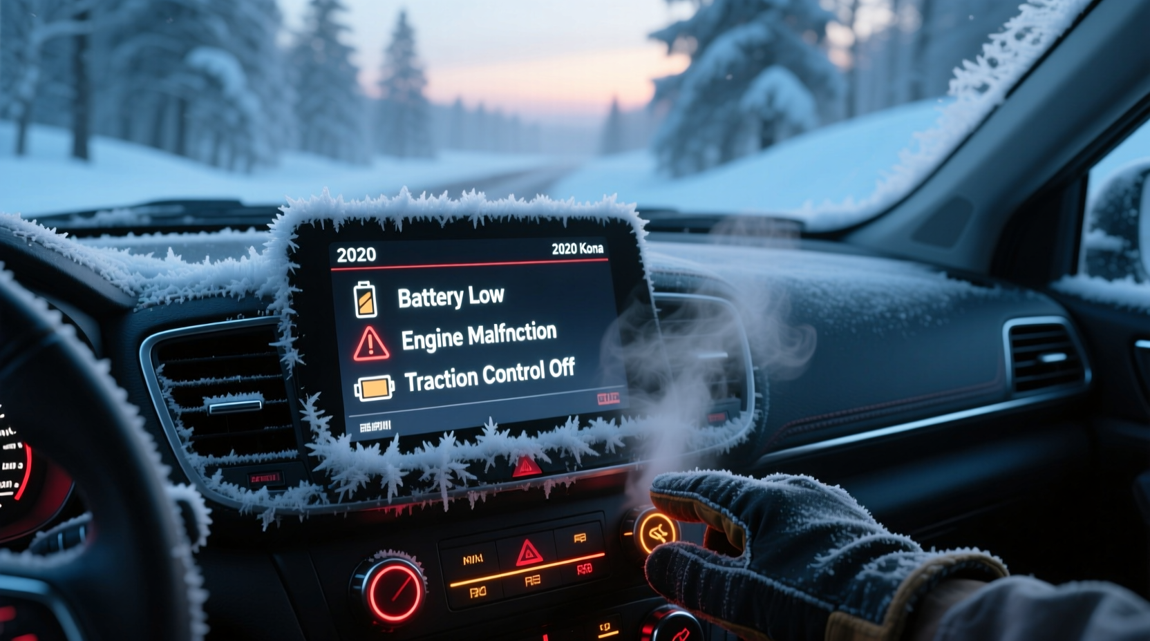 kona 2020 dashboard warnings cold