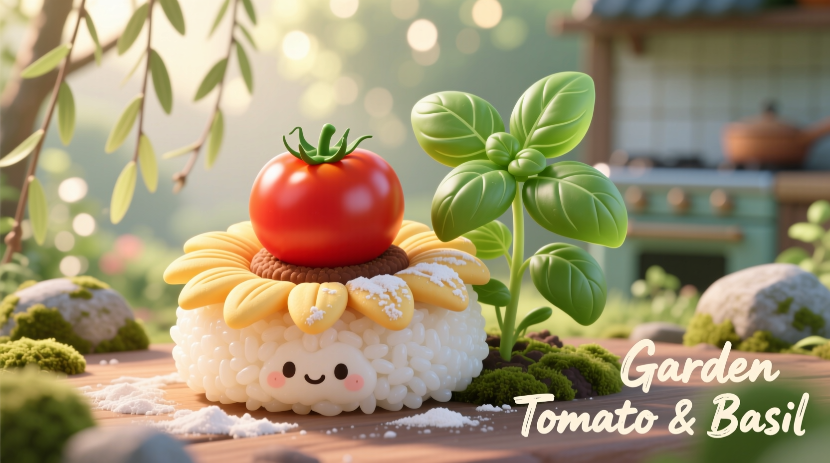 garden tomato and basil rice cakes